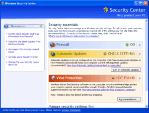 Windows XP SP2 Service Center