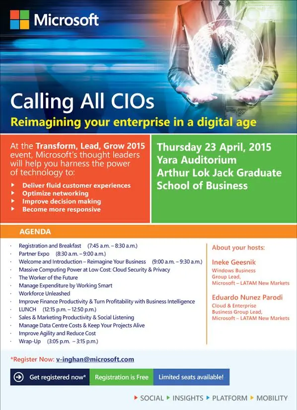 Microsoft’s “Transform, Lead, Grow 2015” all day event on Thursday April 23 2015