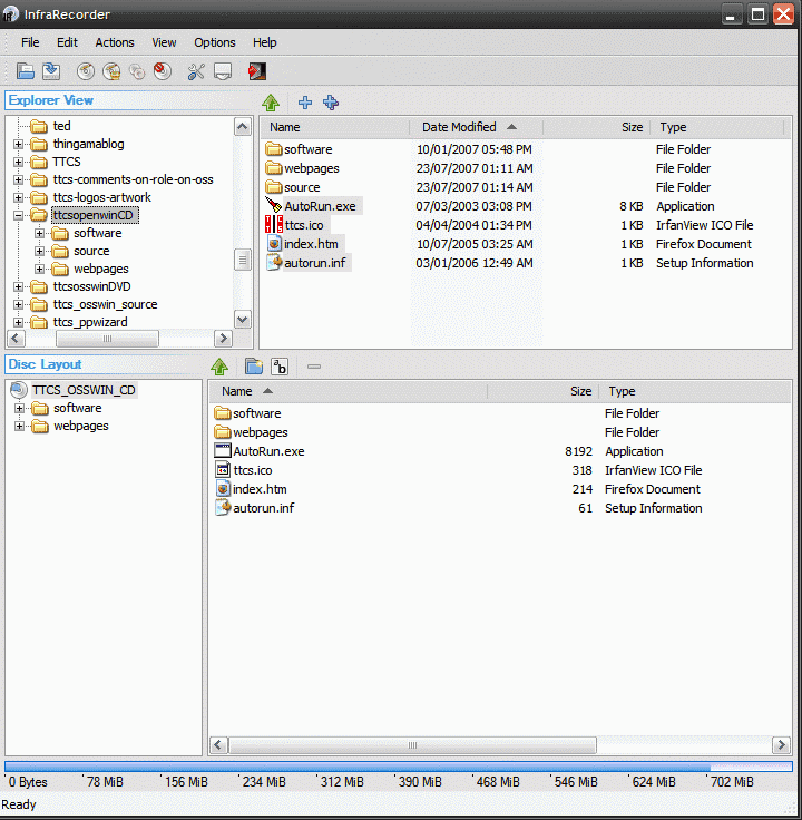 InfraRecorder GUI for creating a data CD
