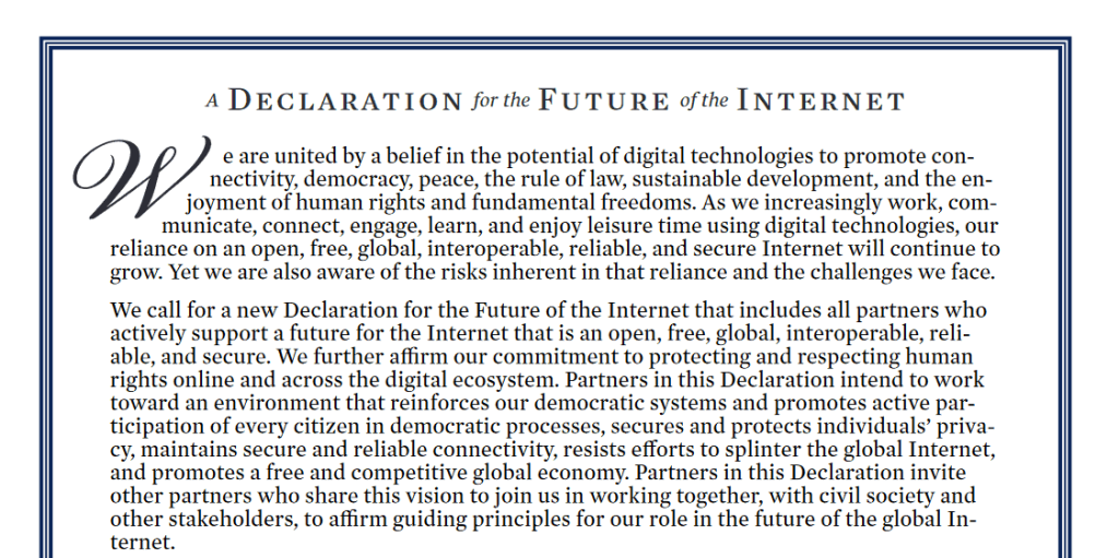 United States and 60 Global Partners, including Trinidad and Tobago and Jamaica Launch Declaration for the Future of the Internet