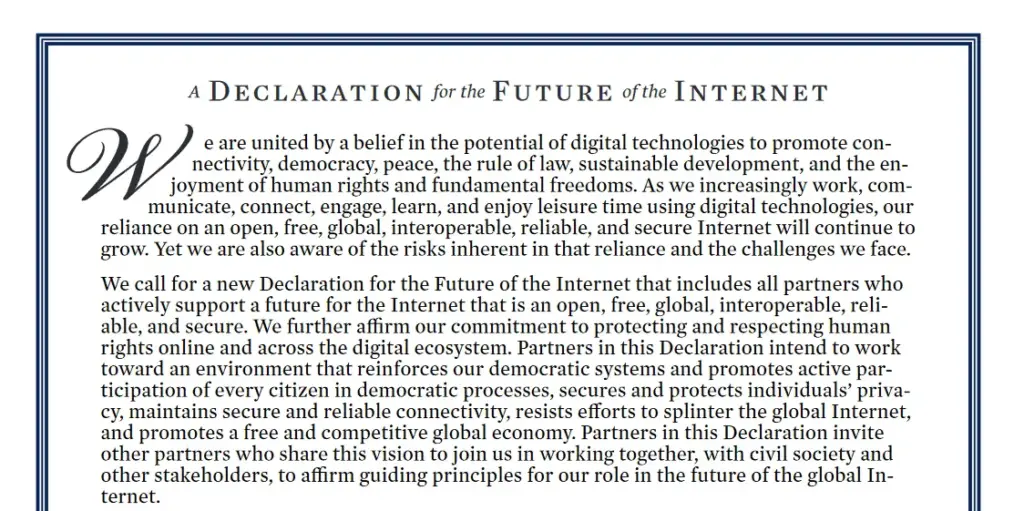 United States and 60 Global Partners, including Trinidad and Tobago and Jamaica Launch Declaration for the Future of the Internet
